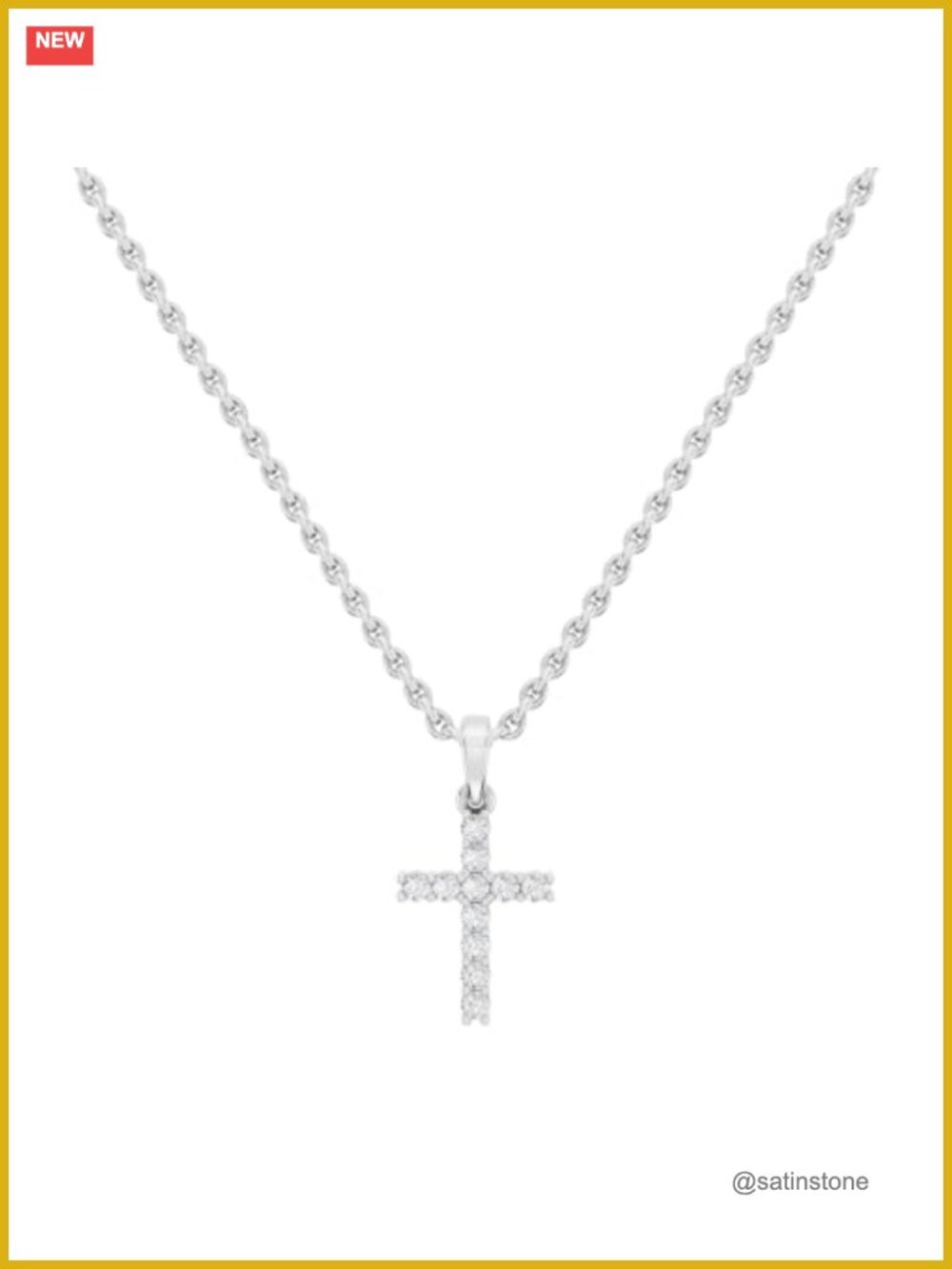 14K White Gold Natural Diamond Cross Pendant Necklace 18" Cable Chain